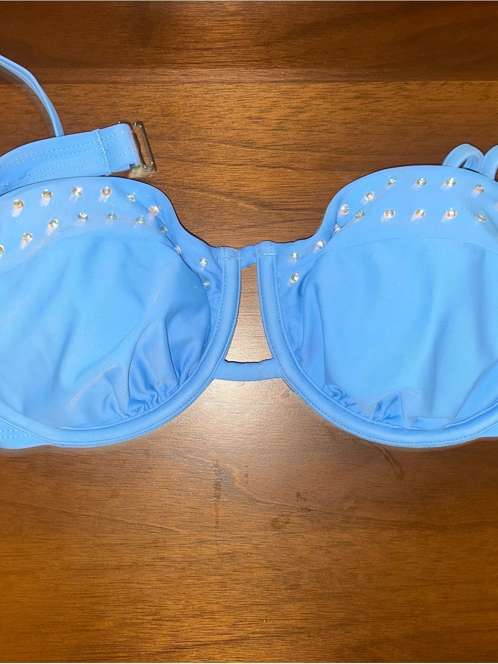 No Boundaries Light Blue Studded Bikini Top